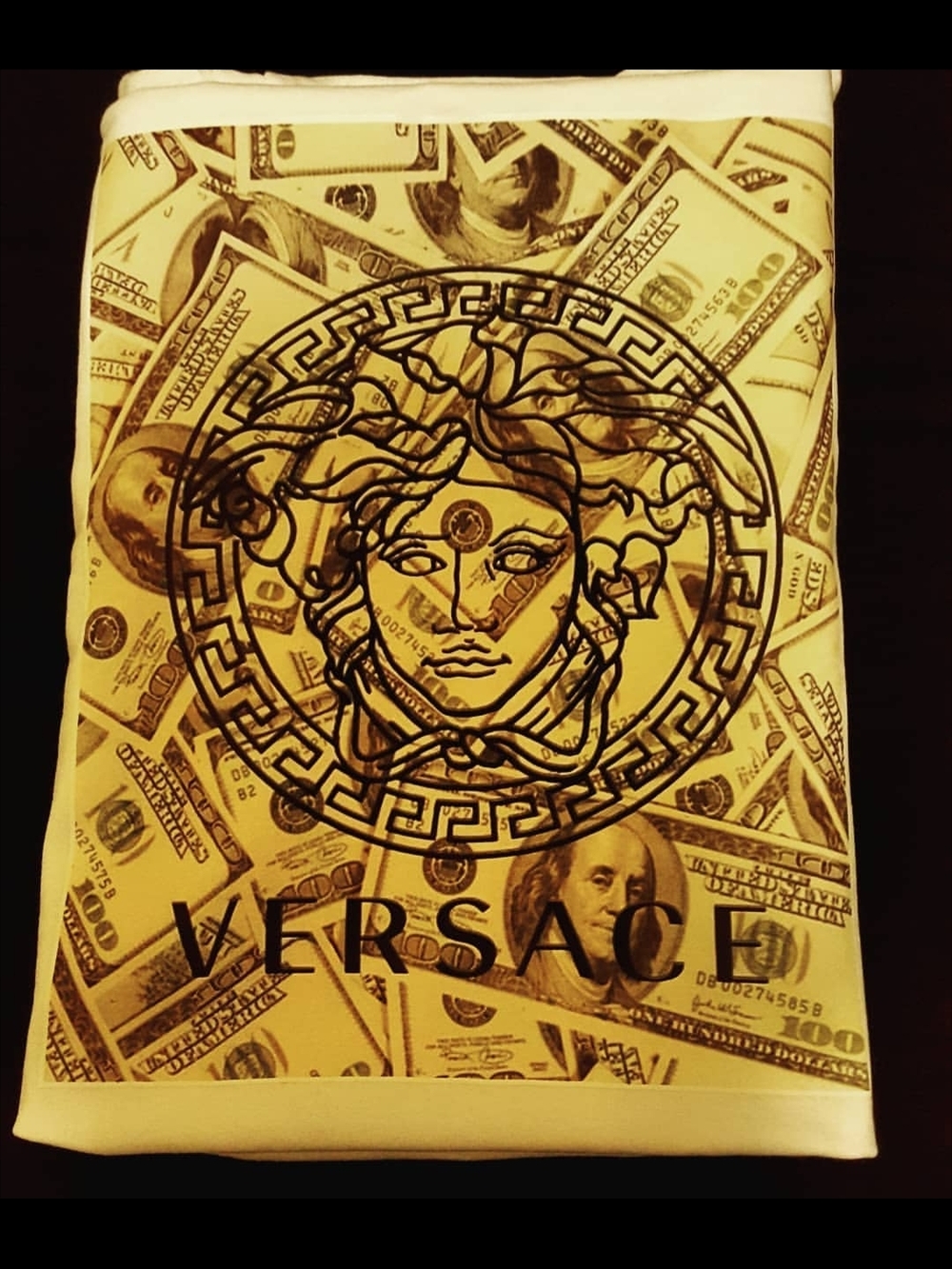 Versace Yellow and Black Money Print Medusa Tee